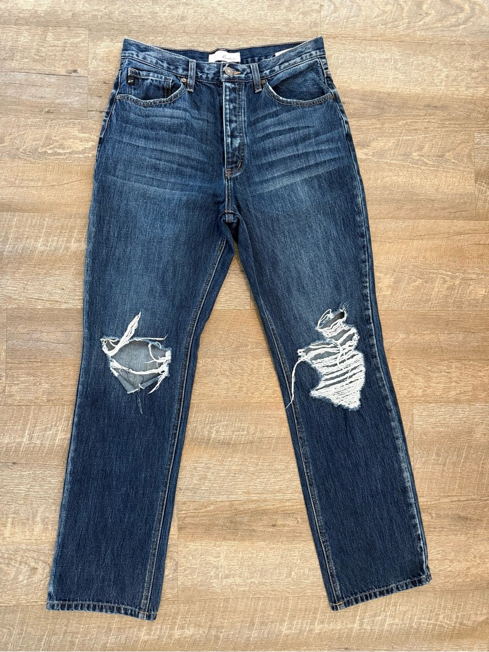 Kancan High Rise Straight Leg Jeans 9/28 Distressed Button Fly 100% Cotton Denim